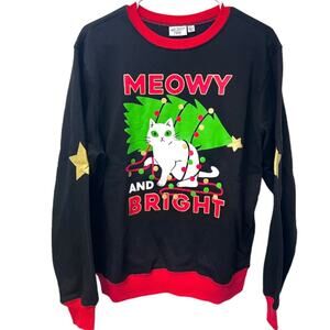 Meowy and Bright Cat Christmas Tree Sweatshirt Ugly Sweater Size Large